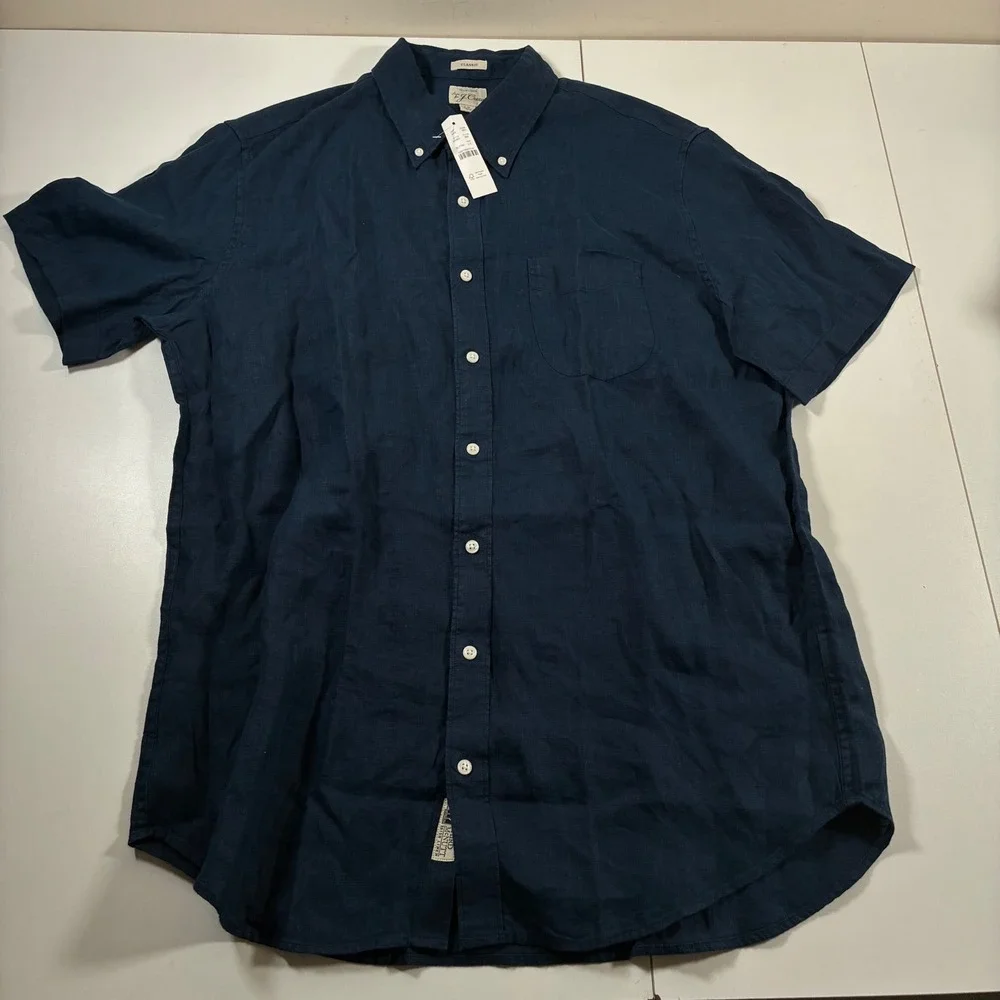 NEW J. Crew Baird McNutt Irish Linen Button Down Shirt Large Tall LT Navy Blue